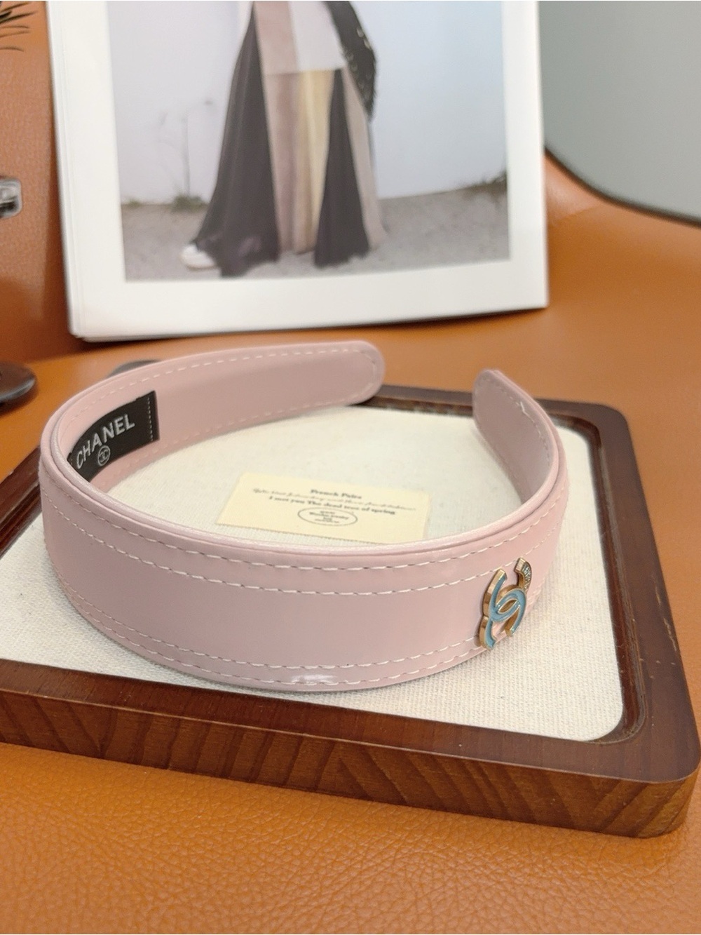 CHANEL Pink Leather CC Accent Headband